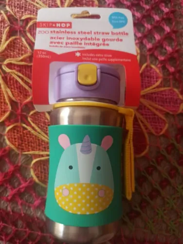 Garrafa de água térmica infantil Skip Hop Zoo com canudo - Rinoceronte 
