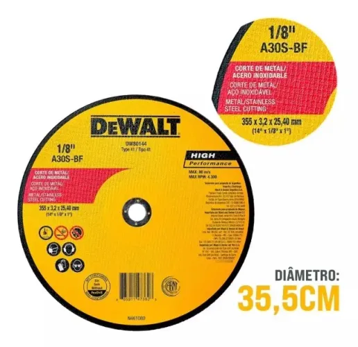 DISCO DE CORTE DEWALT INOX 14POLX3.2X1 - DW80144