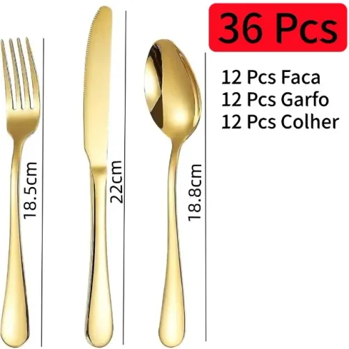 Aproveite Hoje! Faqueiro Dourado Aço Inox | Garfo, Faca e Colher