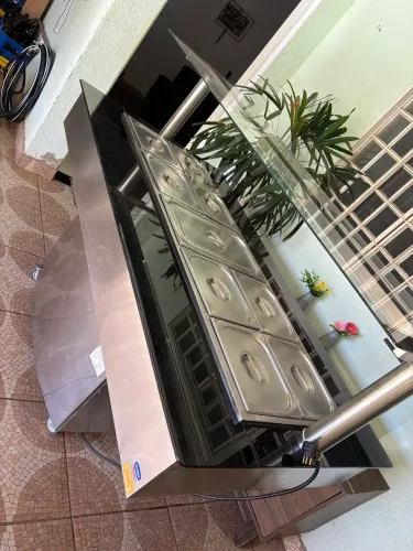 Balcão Buffet Térmico Klima Inox com Rodízios e Vidro - Lindo Estado!