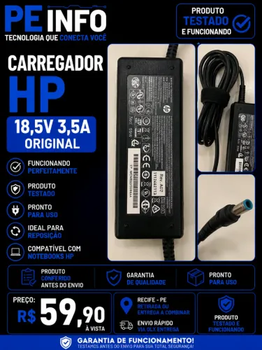 Carregador Original HP 18,5V 3,5A Notebook Funcionando