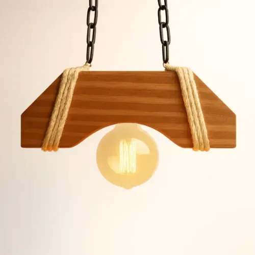 Luminária Pendente Canga 1 Bocal Madeira Nobre Detalhe Sisal 110v/220v Madeira Natural