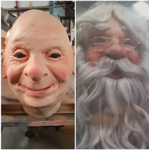 Kit para cenografia cabeça + mãos de Papai Noel 