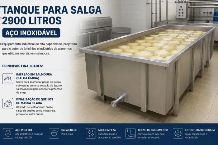 Tanque Para Salga 2900L em Aço Inox 304 | Ideal Para Queijaria e Laticínios