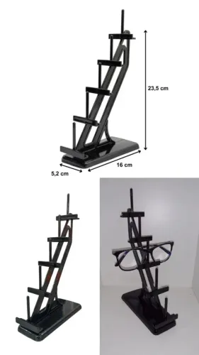 Expositor de Óculos Acrílico Preto ou Transparente c/ 5 Lugares