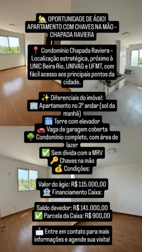 OPORTUNIDADE DE ÁGIO! APARTAMENTO COM CHAVES NA MÃO - CHAPADA RAVIERA