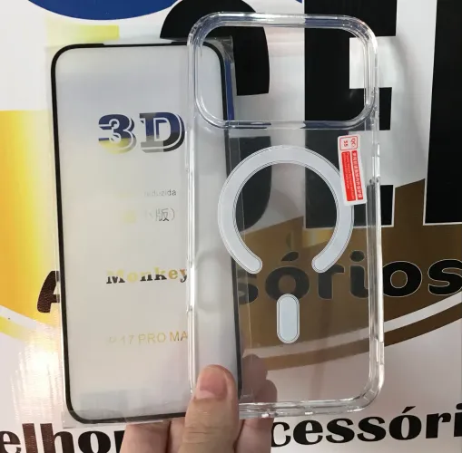 Kit Capa Magsage Transparente + Película 3D Do IPhone 17 Pro Max 