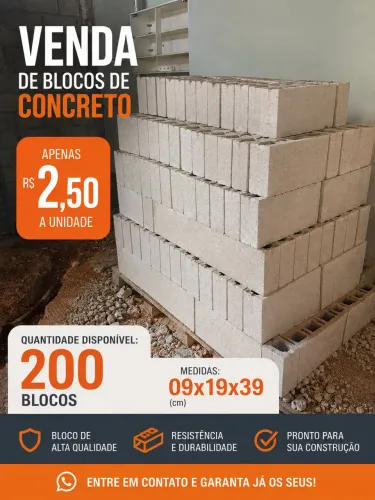 200 Blocos de concreto 09x19x39 2,50 a und