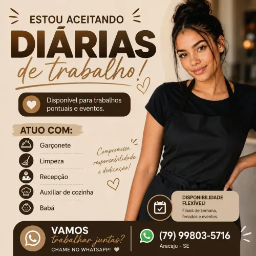 ESTOU ACEITANDO DIÁRIAS DE TRABALHO!<br>