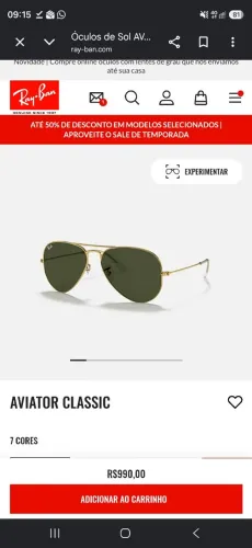 Óculos de Sol RayBan Aviator (Original com NF)