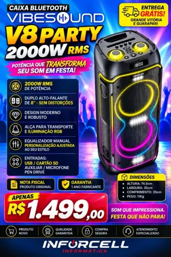 Caixa Bluetooth Vibesound V8 2000w Rms
