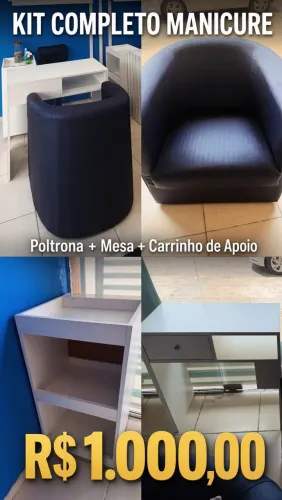 Vendo poltrona +mesa de manicure e carrinho auxiliar