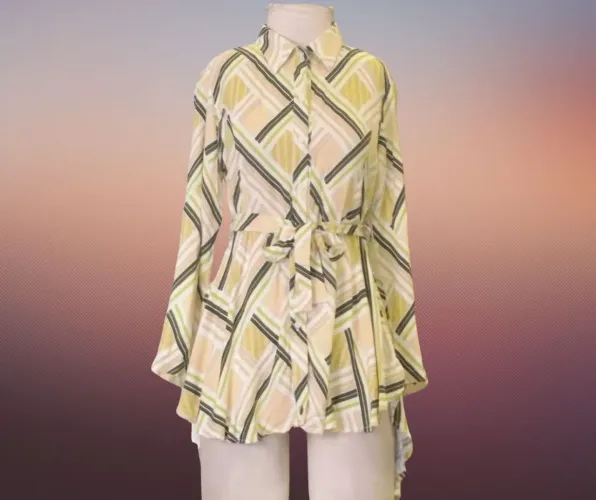 Chemise curta com laço manga longa