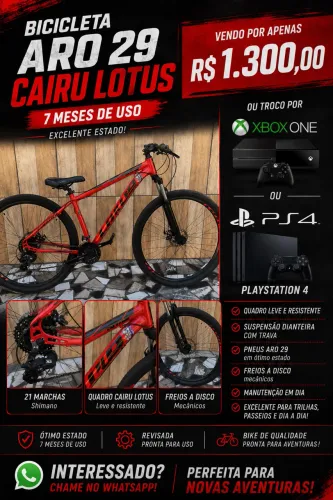Vendo ou troco Bicicleta Aro 29 Cairu Lotus
