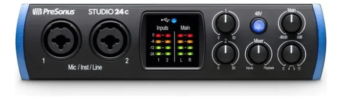 Interface de Áudio PreSonus Studio 24c 2 Entradas Saída USB-C MIDI 192kHz