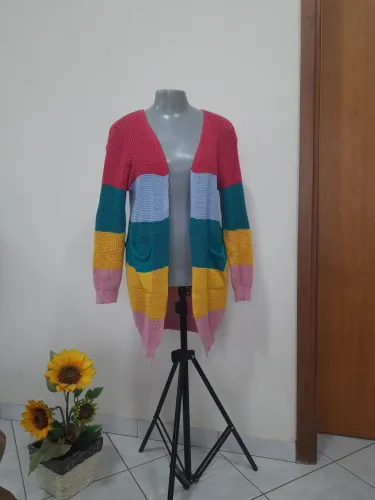 Casaco cardigan tricot alongado colorido tam.m