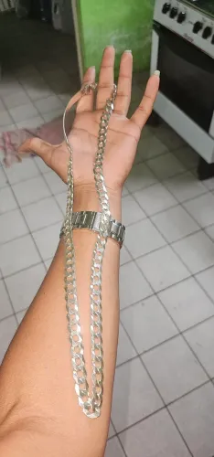 Corda de prata 10mm com 80cm com chapa