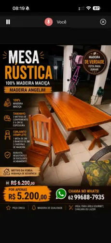 Mesa Rústica 3 Metros em Madeira Maciça Angelim