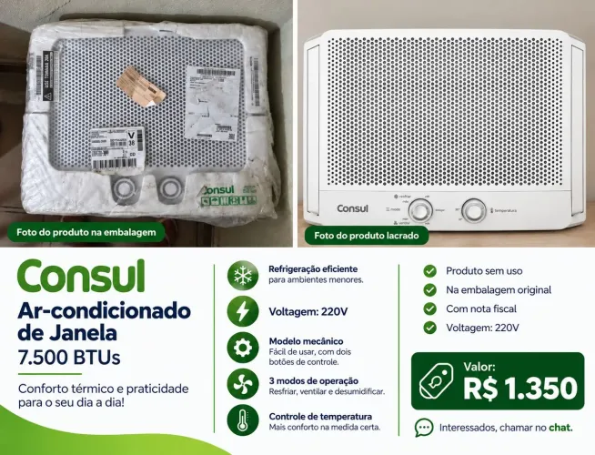 Ar-condicionado de Janela Consul 7.500 BTUs - 220V - Novo