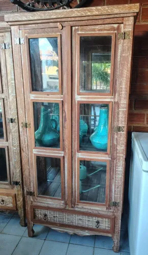 Cristaleira 2 portas Rustica em Madeira Angelim Maciça