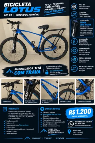 VENDO BICICLETA LOTUS ARO 29 - AZUL E PRETA