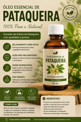 Óleo Essencial de Pataqueira 60 ml - 100% Puro | Alta Qualidade