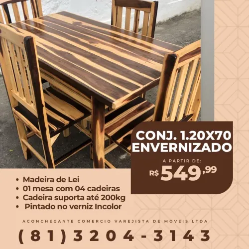 Mesa 1,20x70 com 4 Cadeiras em Madeira