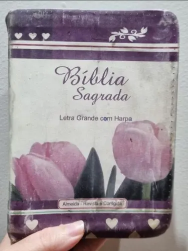 bíblia sagrada letra grande com harpa