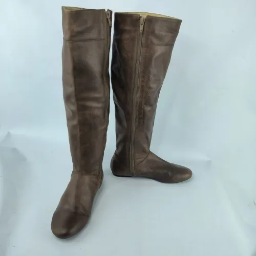 Bota couro autêntico tamanho 35 estilo montaria cor marrom sem salto