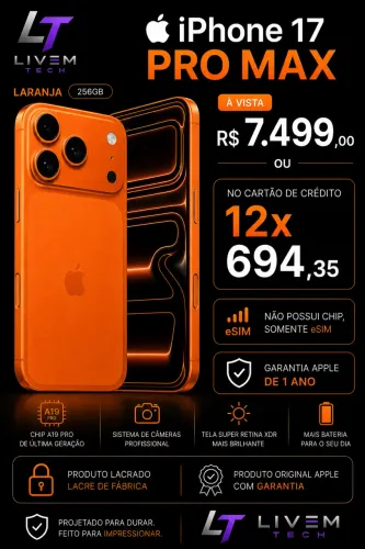 IPHONE 17 PRO MAX 256GB LARANJA LACRADO