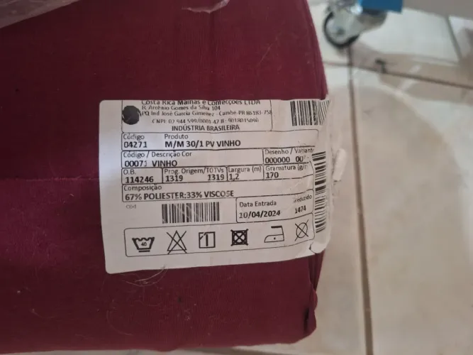 Rolo de Tecido PV Tubular Vinho Poliéster e Viscose