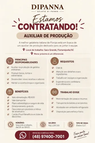 Vaga auxiliar de produção 