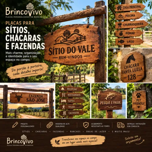 Placas para Sítios, Chácaras e Fazendas ? Personalizadas em Madeira