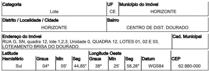 Terreno no CENTRO DIST. DOURADO em Horizonte/CE - Caixa 10189480