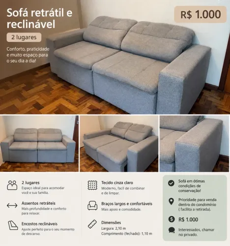 Sofá retrátil 2 lugares