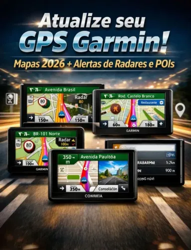 Atualização Garmin Mapas Brasil 2026 + Radares Atualizados + POIs - Evite Multas - GPS