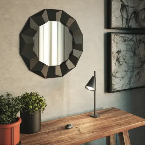 Espelho Redondo 60x60cm Preto Com Moldura Prism Inspire