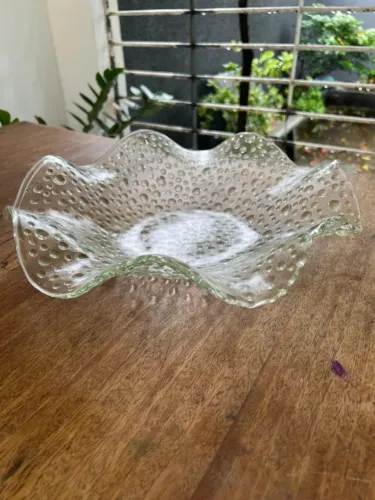 Fruteira Centro de Mesa em Vidro Texturizado 36cm Decorativa