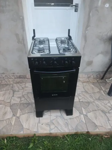 Fogão 4 Bocas Atlas Mônaco Plus com Mesa de Inox Automático Preto Bivolt