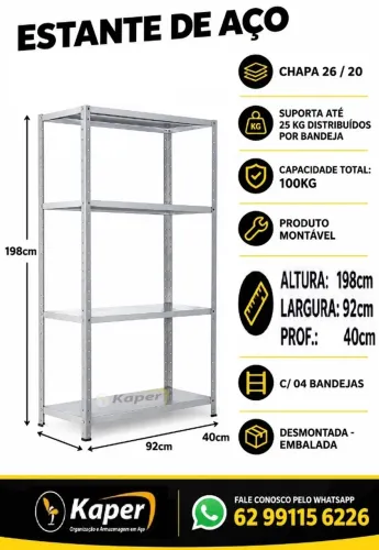 Estante de aço prof. 40cm 4b ( produto novo ) promoção