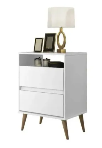 Mesa de Cabeceira Retrô Lótus 2 Gavetas Branco - Jea Móveis
