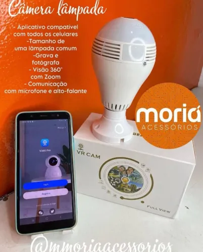 Câmera Lâmpada Wi-Fi 360º Full HD 1080p Áudio Microfone Visão Noturna