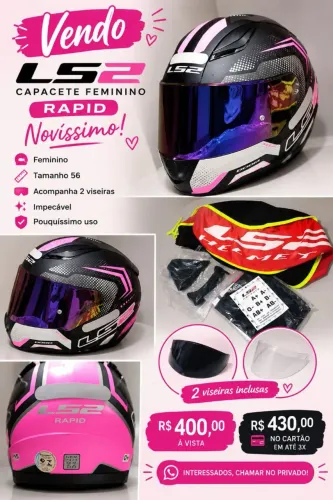 Capacete LS2 Feminino com 2 viseiras Tam 56