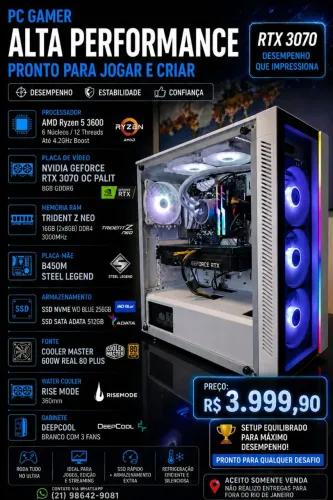 PC Gamer RTX 3070 | Ryzen 5 3600 | 16GB | SSD + NVMe