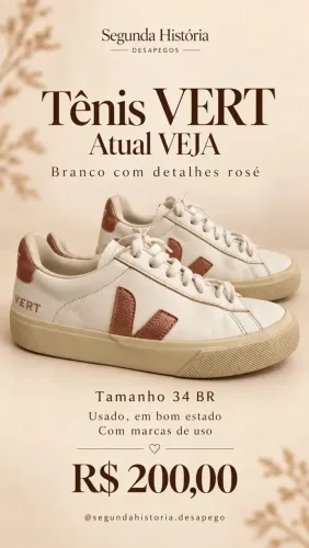 Tênis VERT, atual VEJA ? branco com detalhes rosé ? tamanho 34