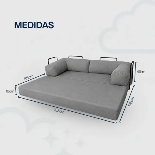 Sofá Cama Casal Modular 2 Em 1 Na Caixa 1,88m Grande Espaçoso Bouclé Premium Cinza