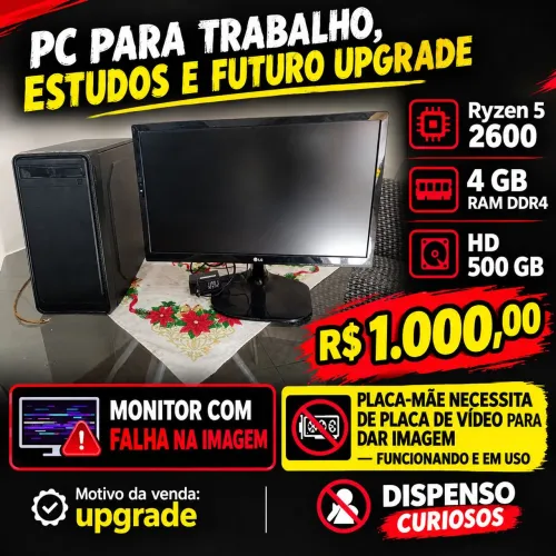 Pc pra estudos ou futuro upgrade gamer sem vídeo precisa de placa de vídeo, monitor falha