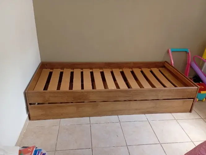 Cama solteiro bibox madeira 