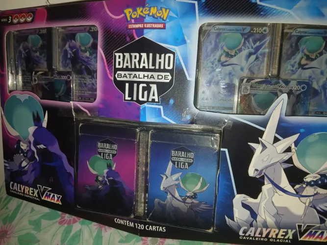 BARALHO BATALHA DE LIGA COMPLETO CALYREX ESPECTRAL E GLACIAL VMAX COMPLETO SM MARCAS D USO