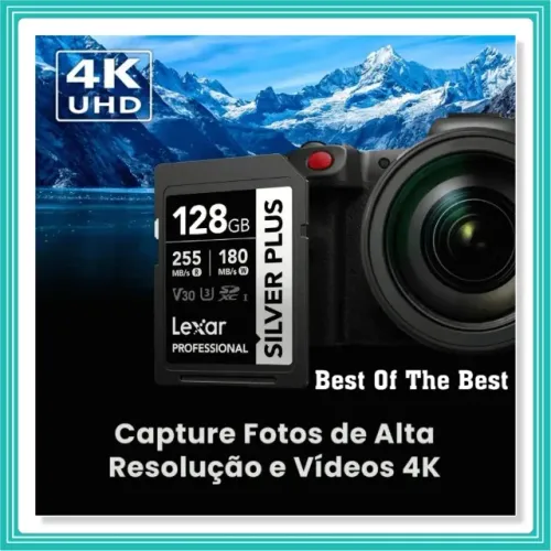 Lexar Professional Silver Plus Cartão SDXC UHS-I, 128GB, Leitura 255 MB/s Gravação 180MB/s